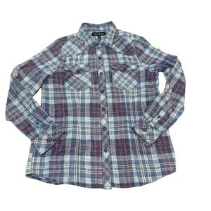 Mens North River Outfitters Flannel Plaid‎ Button Up Shirt Blue Pink